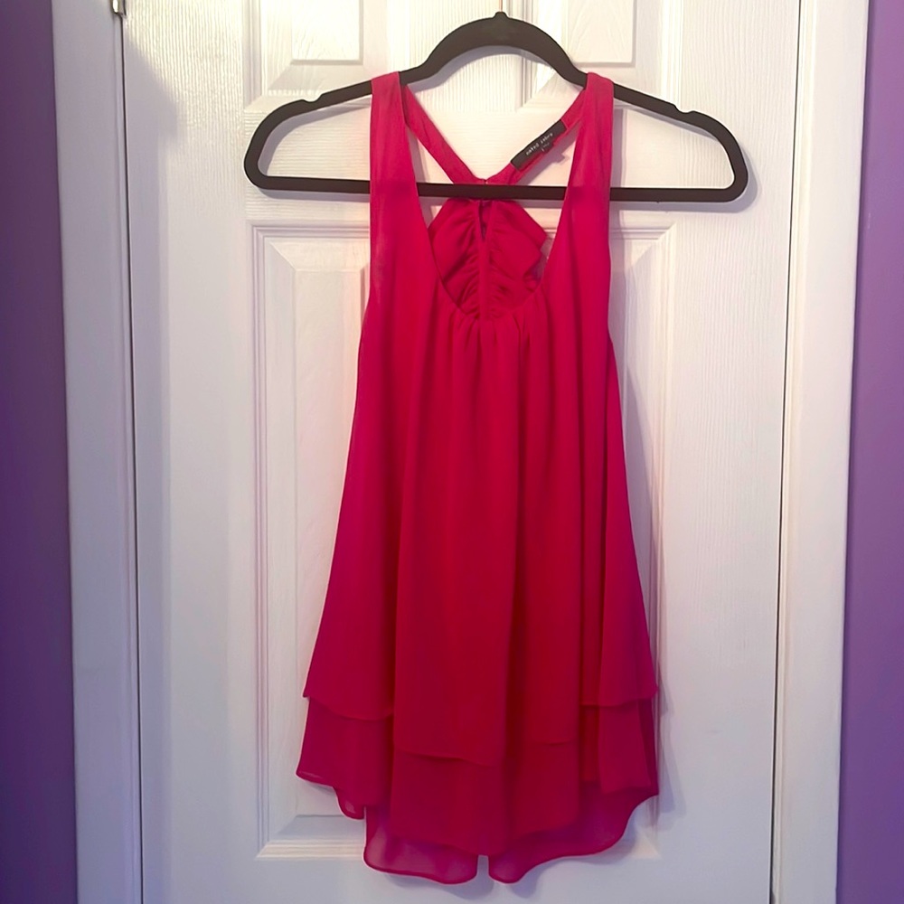 Fuschia Racerback ruffled blouse